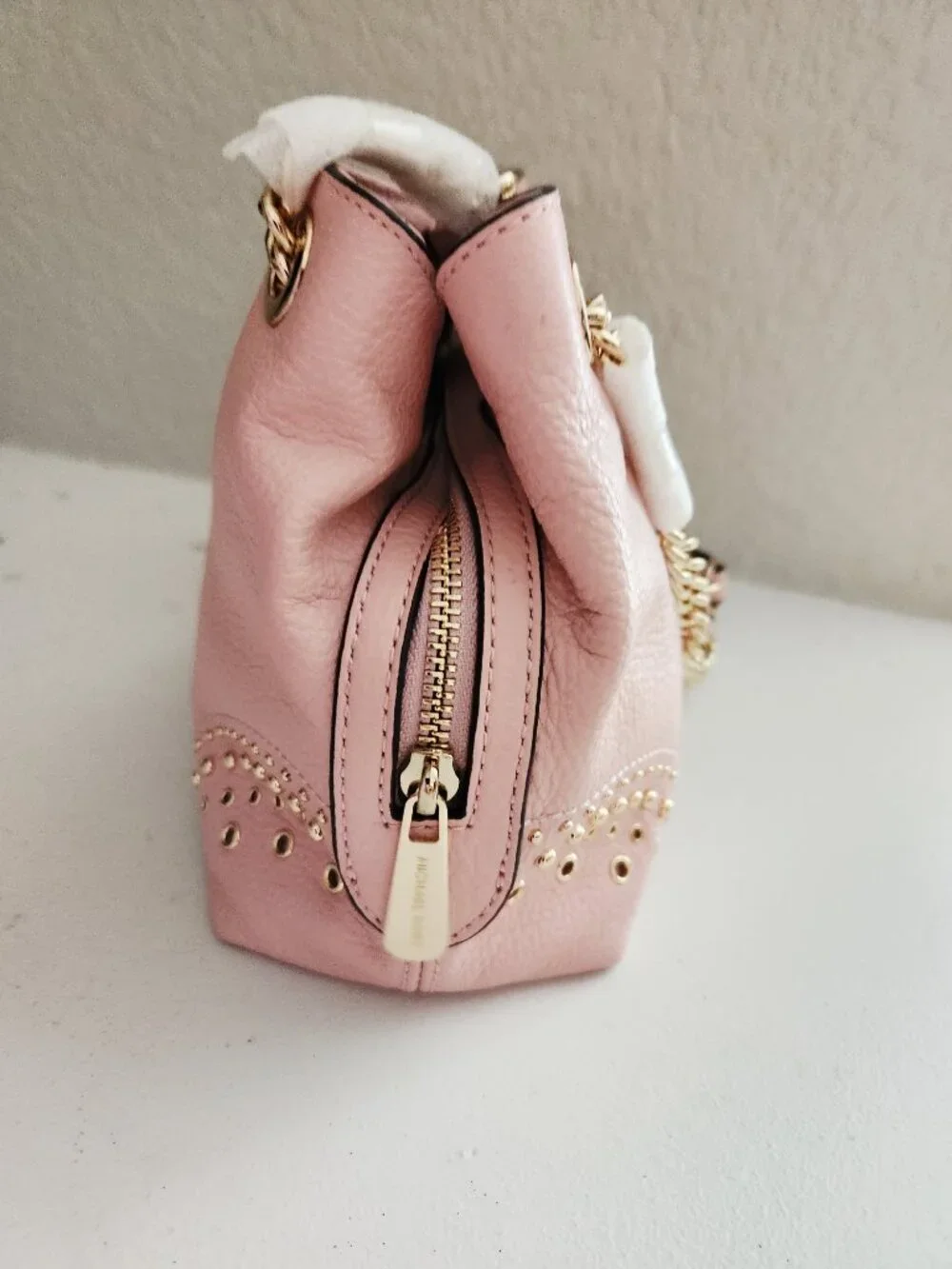 Nwt Michael Kors Pink Leather Studded Shoulder Bag Purse